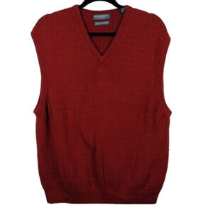 Lyle & Scott Scotland Cotton Rust Red V-Neck Sleeveless Cable Knit Sweater Vest
